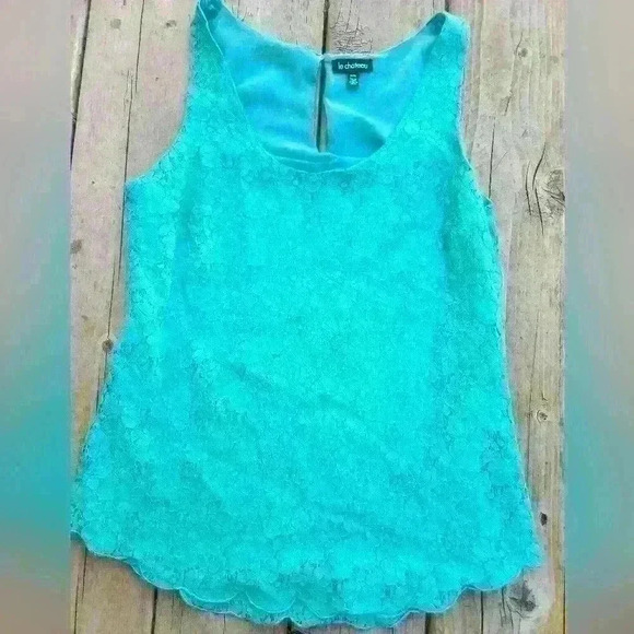 LA CHATEAU TEAL LACE TANK TOP - Picture 1 of 8